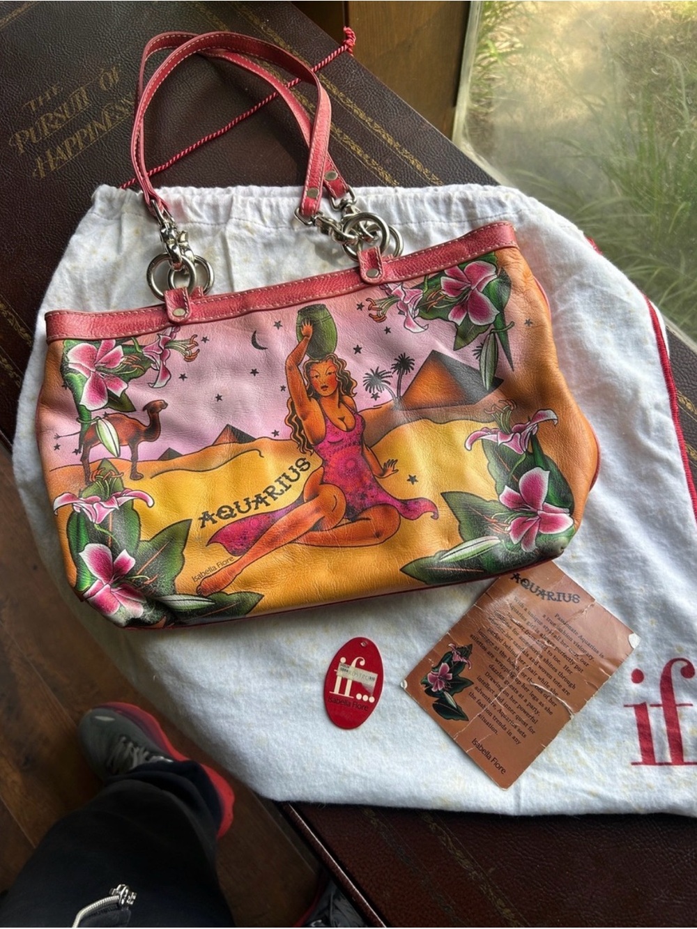 Isabella Fiore Pink & Orange Aquarius Zodiac Printed Shoulder Bag